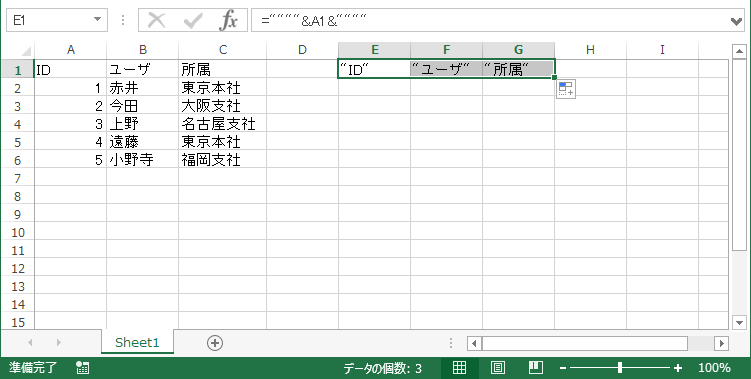 Excel ダブルクォーテーションでデータを囲んだcsvファイルの作成方法